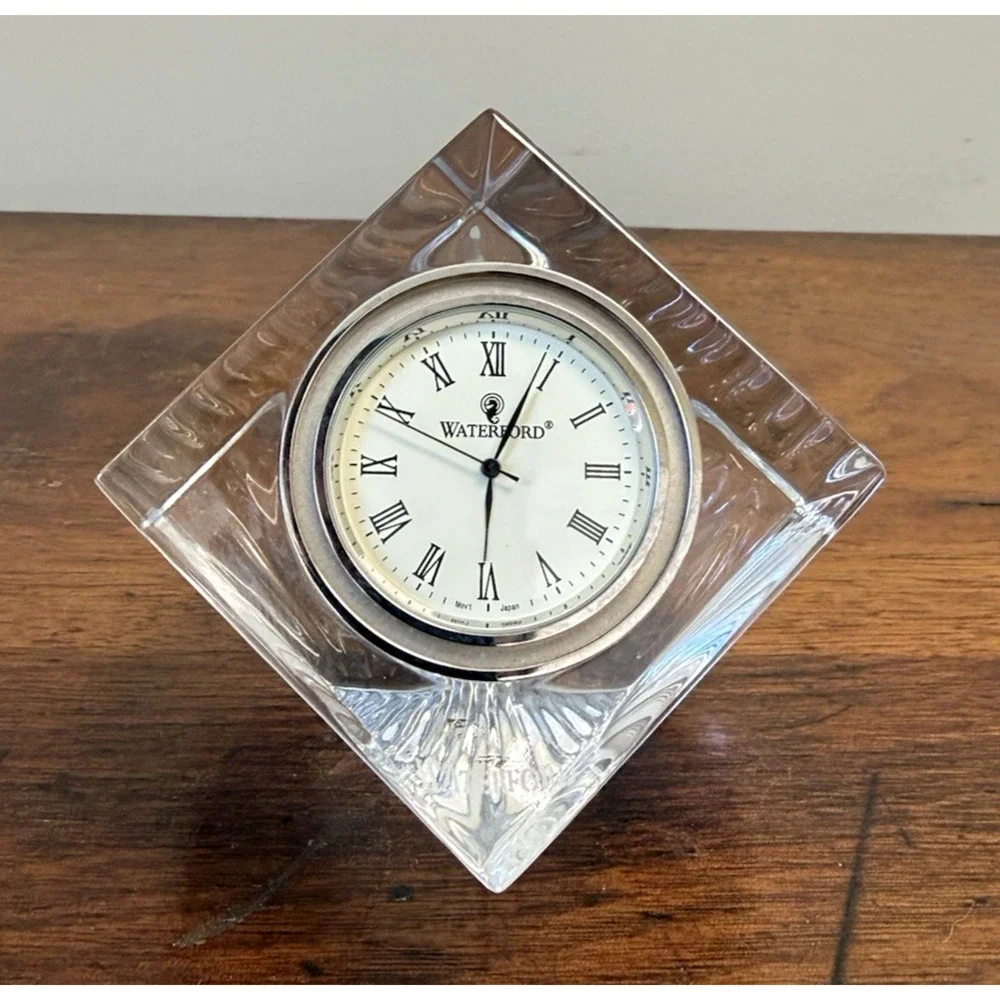 Waterford Crystal Meridian Desk Clock Diamond Cube Fan Cut Quartz Vintage 3.6